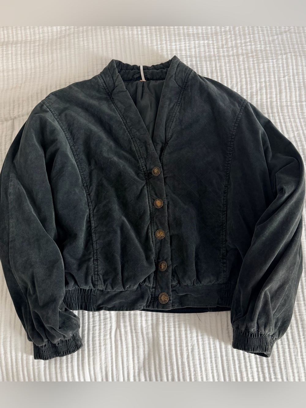 Free People Washed Charcoal Cropped Jacket Size M